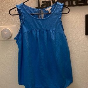 Blue tank top with ruffles and tie back. Junior size M. Excellent condition.